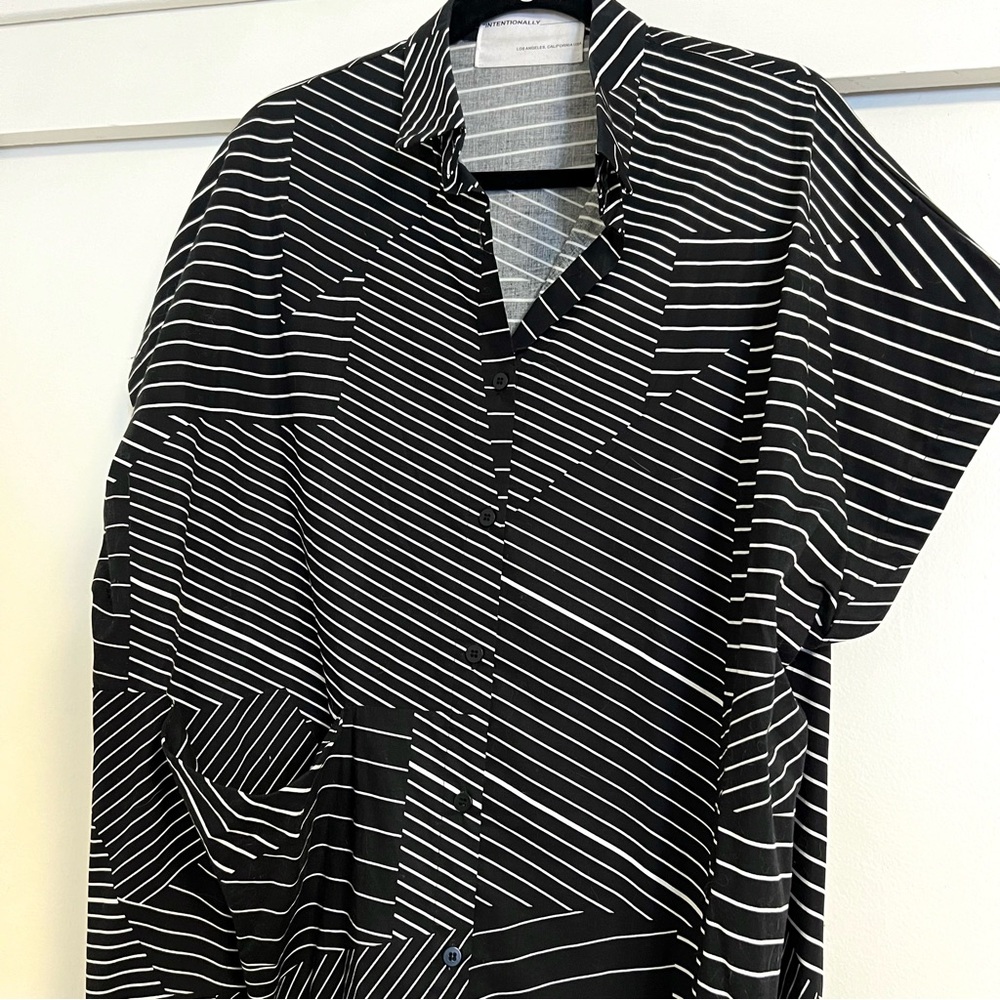 INTENTIONALLY BLANK bazil shirt dress black & white